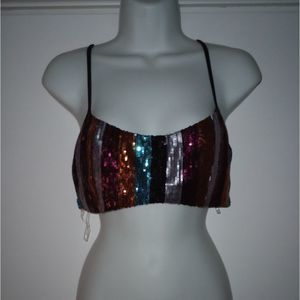 Fashion Nova Sequin Striped Crop Top - Multicolor